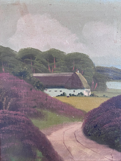Vintage Original Landscape Oil Painting, Signed Countryside Cottage Art