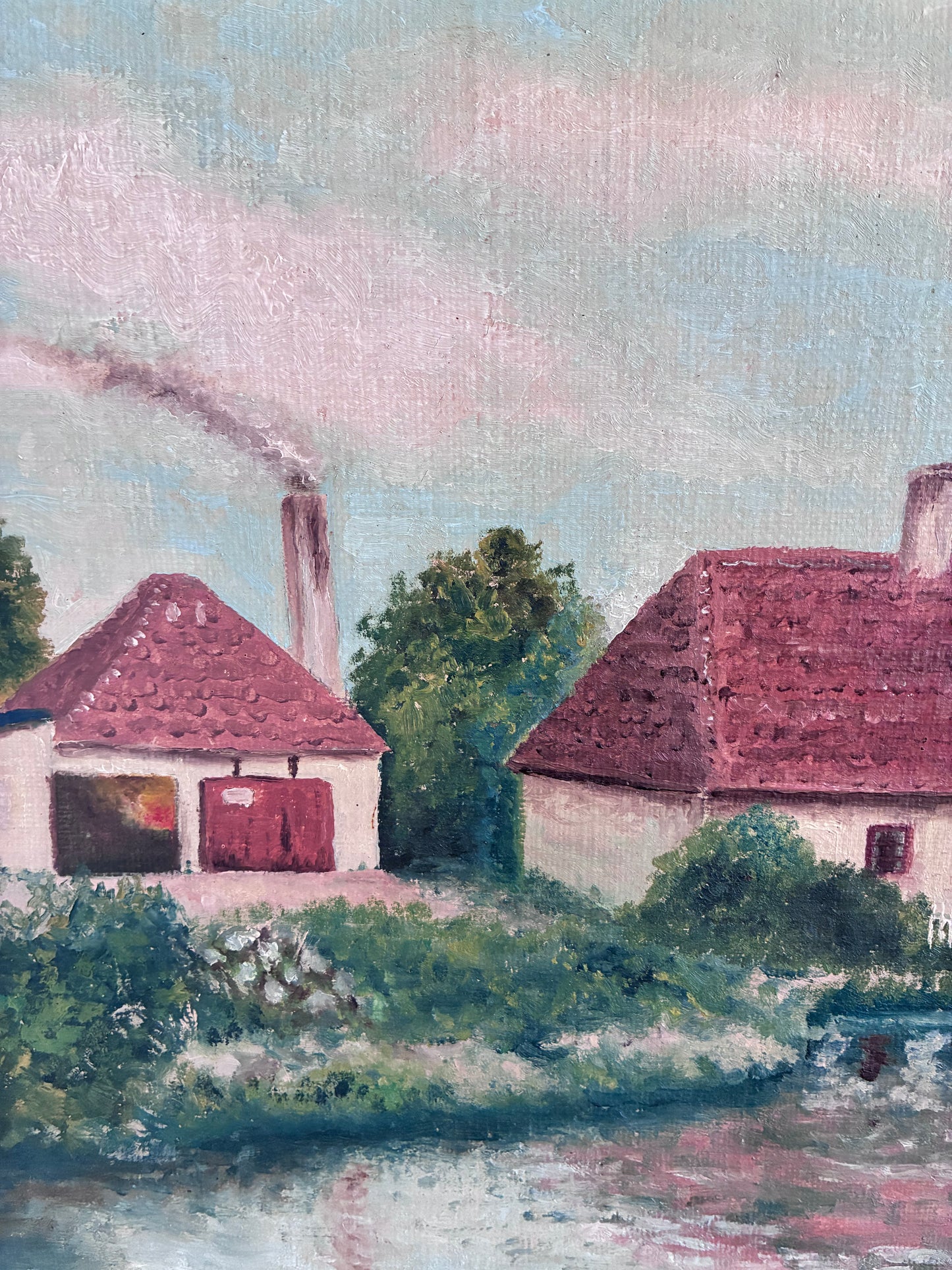 Vintage Original Landscape Oil Painting, Signed Farmhouse Art