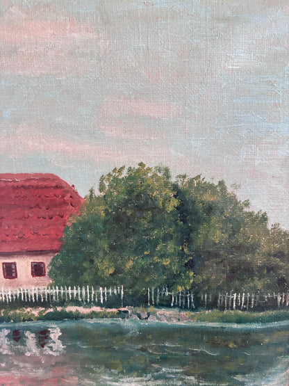 Vintage Original Landscape Oil Painting, Signed Farmhouse Art