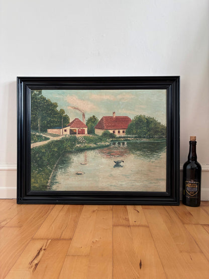 Vintage Original Landscape Oil Painting, Signed Farmhouse Art