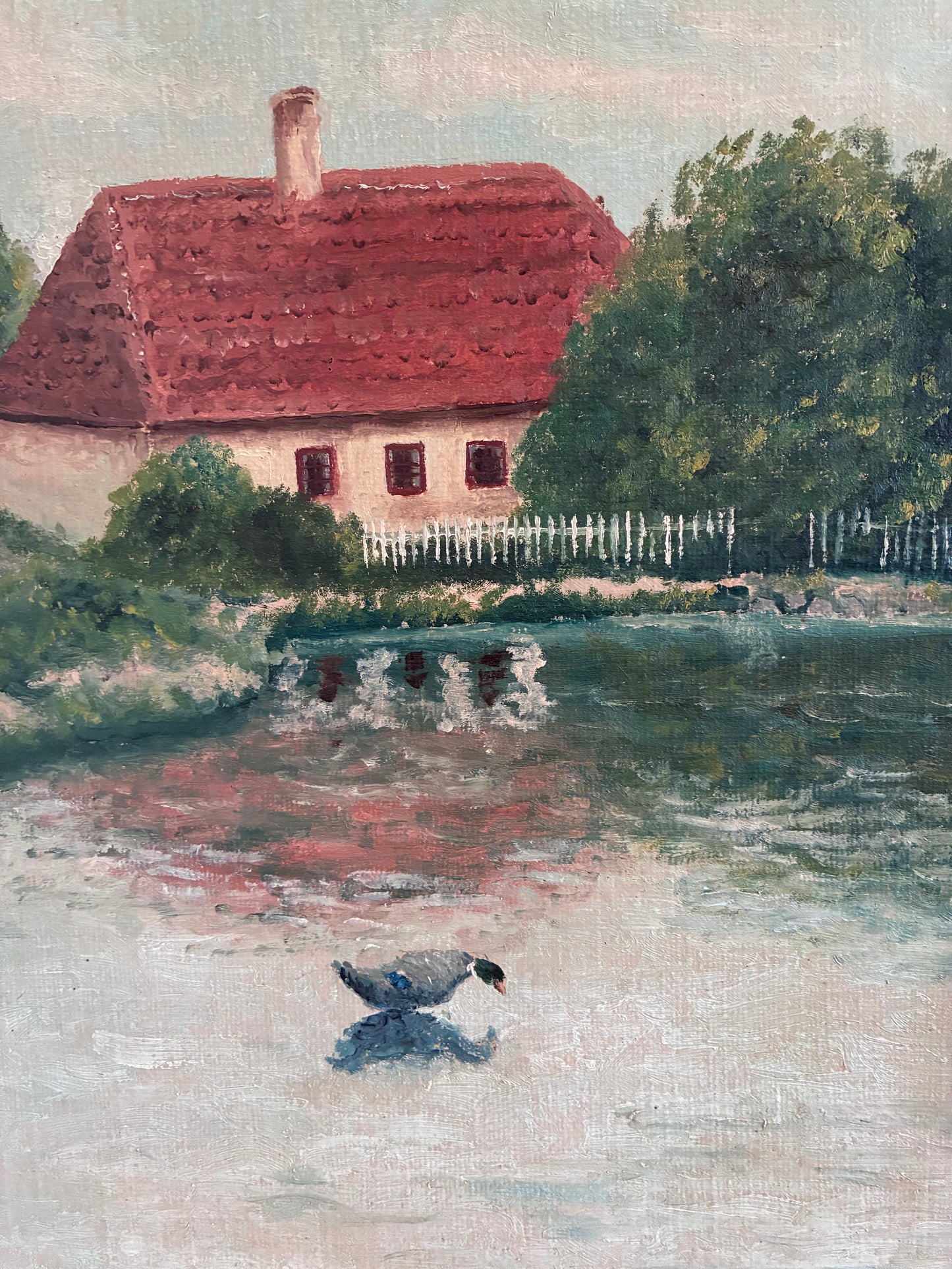 Vintage Original Landscape Oil Painting, Signed Farmhouse Art