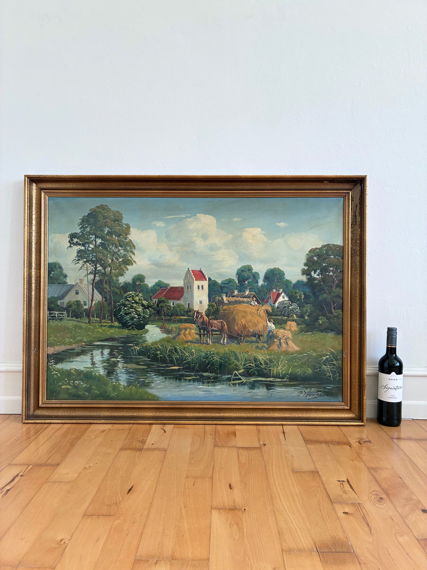 Vintage Original Large Landscape Oil Painting, Signed Countryside Art