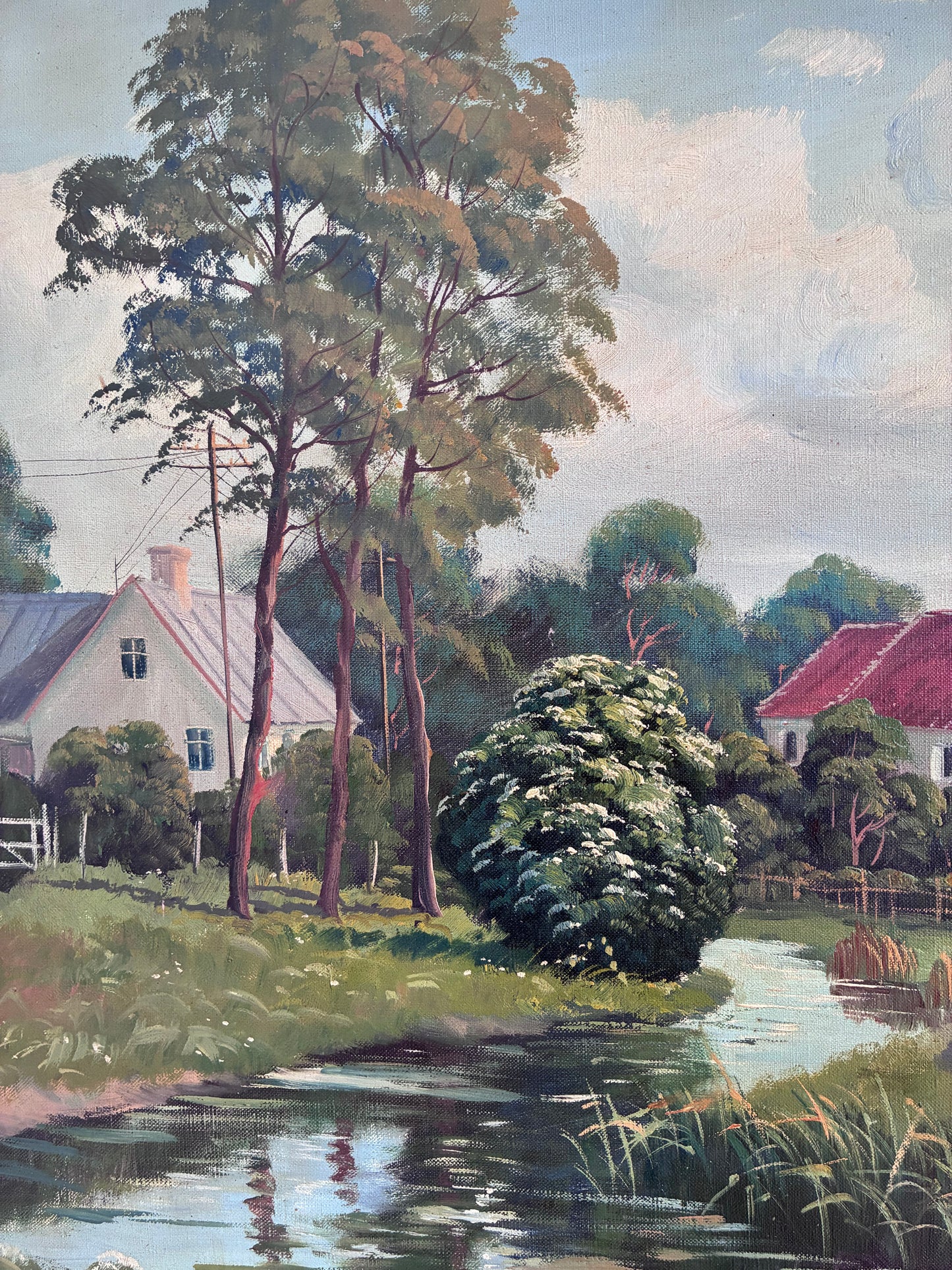 Vintage Original Large Landscape Oil Painting, Signed Countryside Art