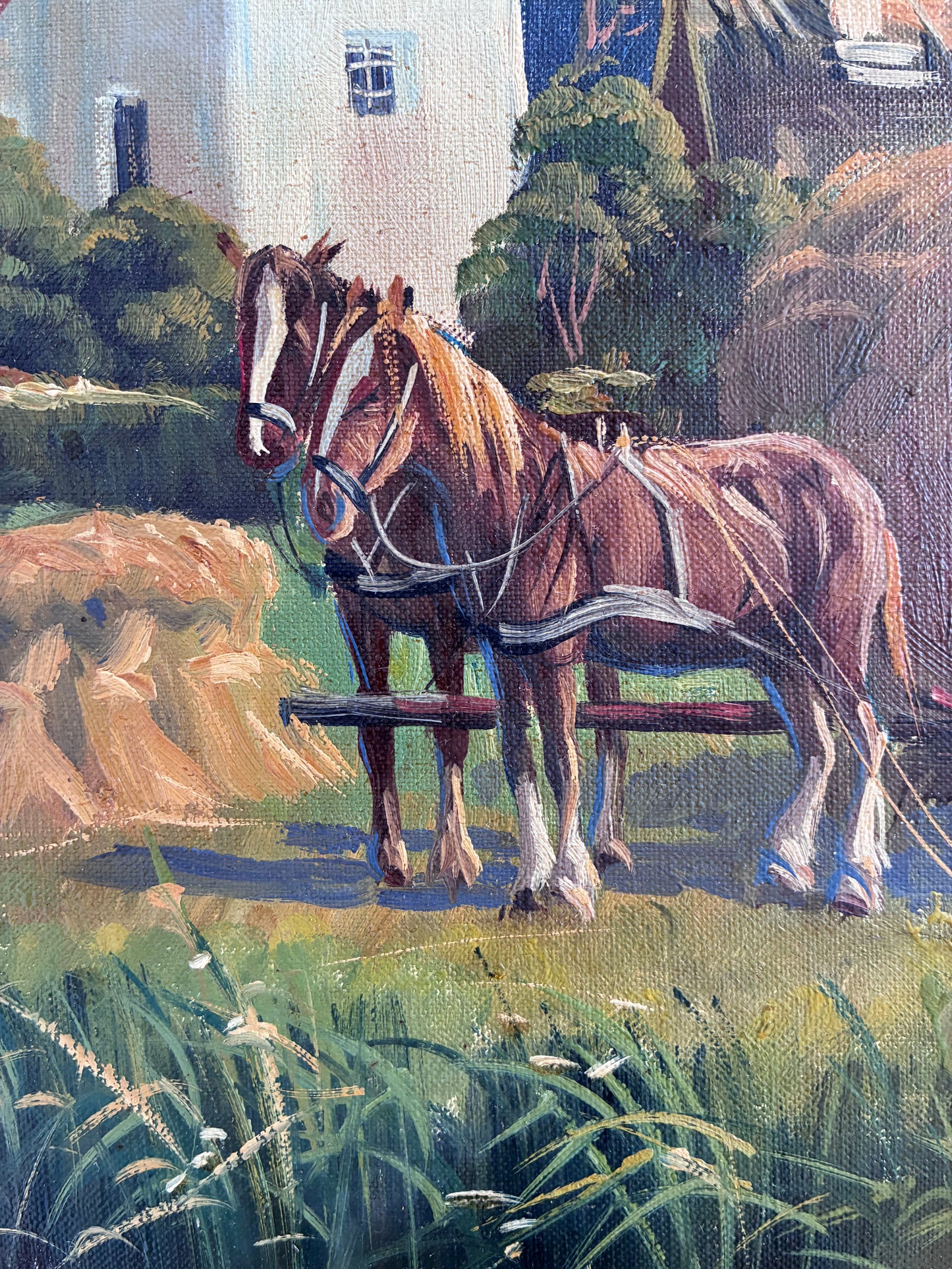 Vintage Original Large Landscape Oil Painting, Signed Countryside Art