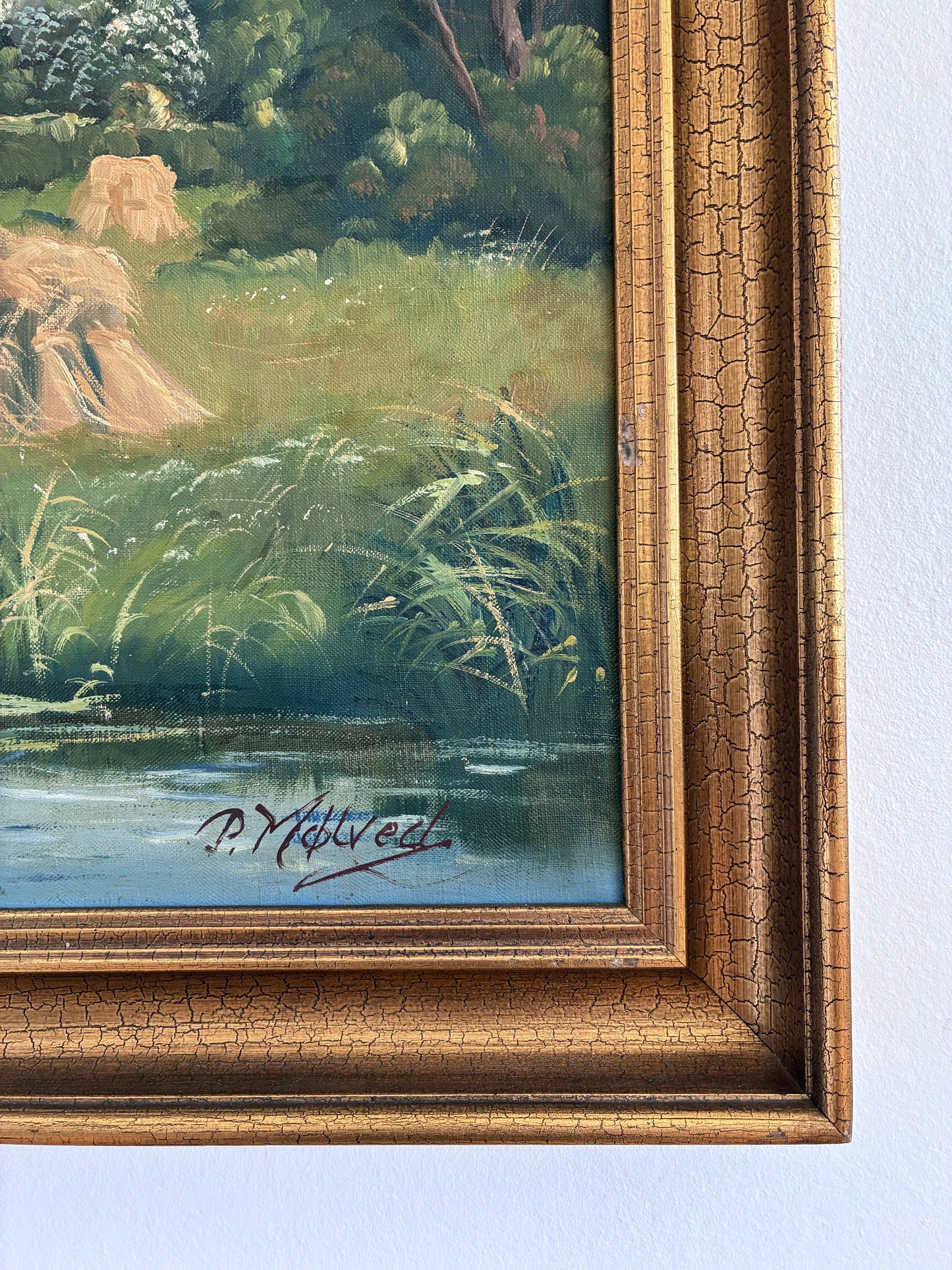 Vintage Original Large Landscape Oil Painting, Signed Countryside Art