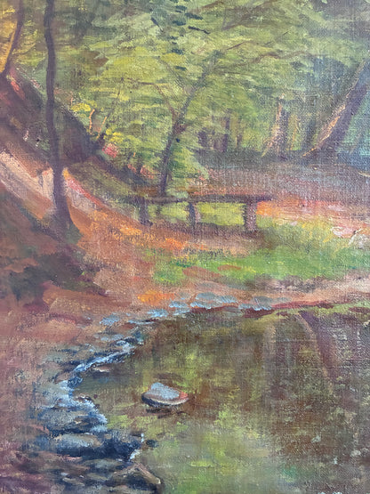 Vintage Original Oil Painting Forest Landscape