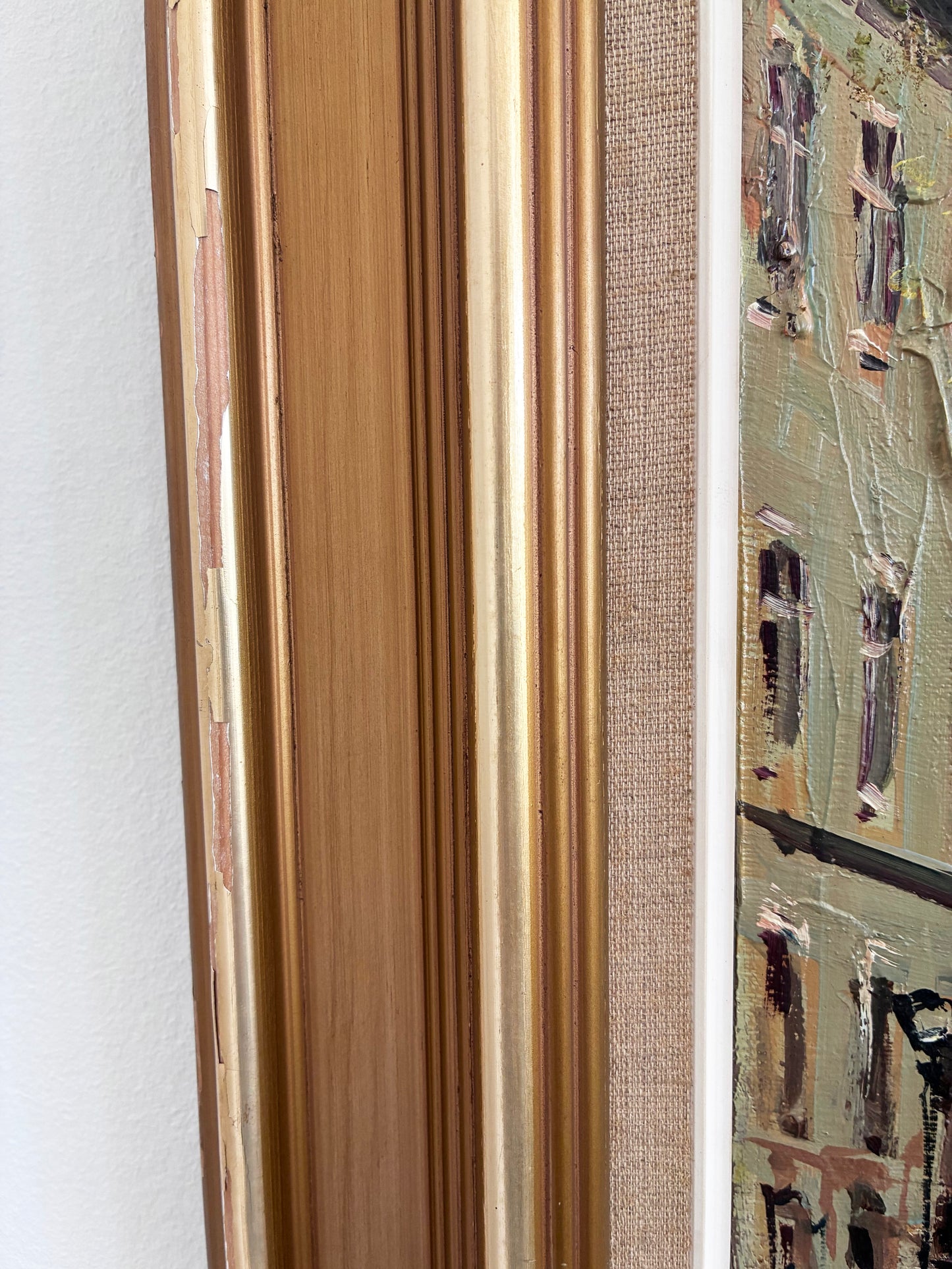 Vintage Original Oil Painting of a Canal Cityscape, circa 1970s
