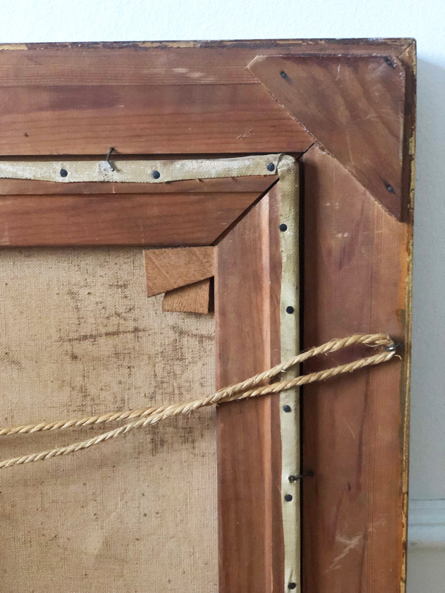 Vintage Original Oil Painting with a girl in a Cottage Interior, circa 1940