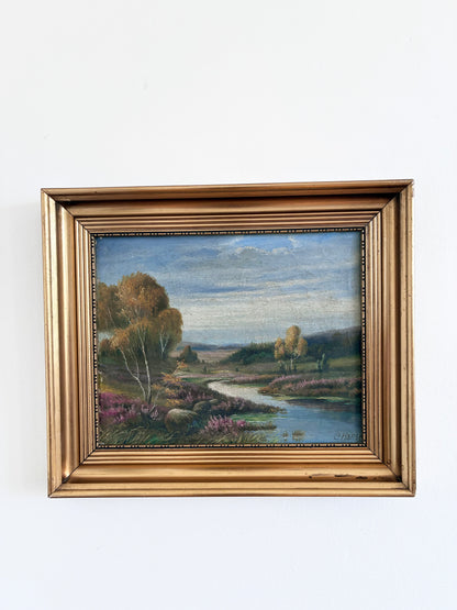 Vintage Original River Landscape Oil Painting