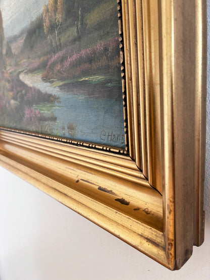 Vintage Original River Landscape Oil Painting