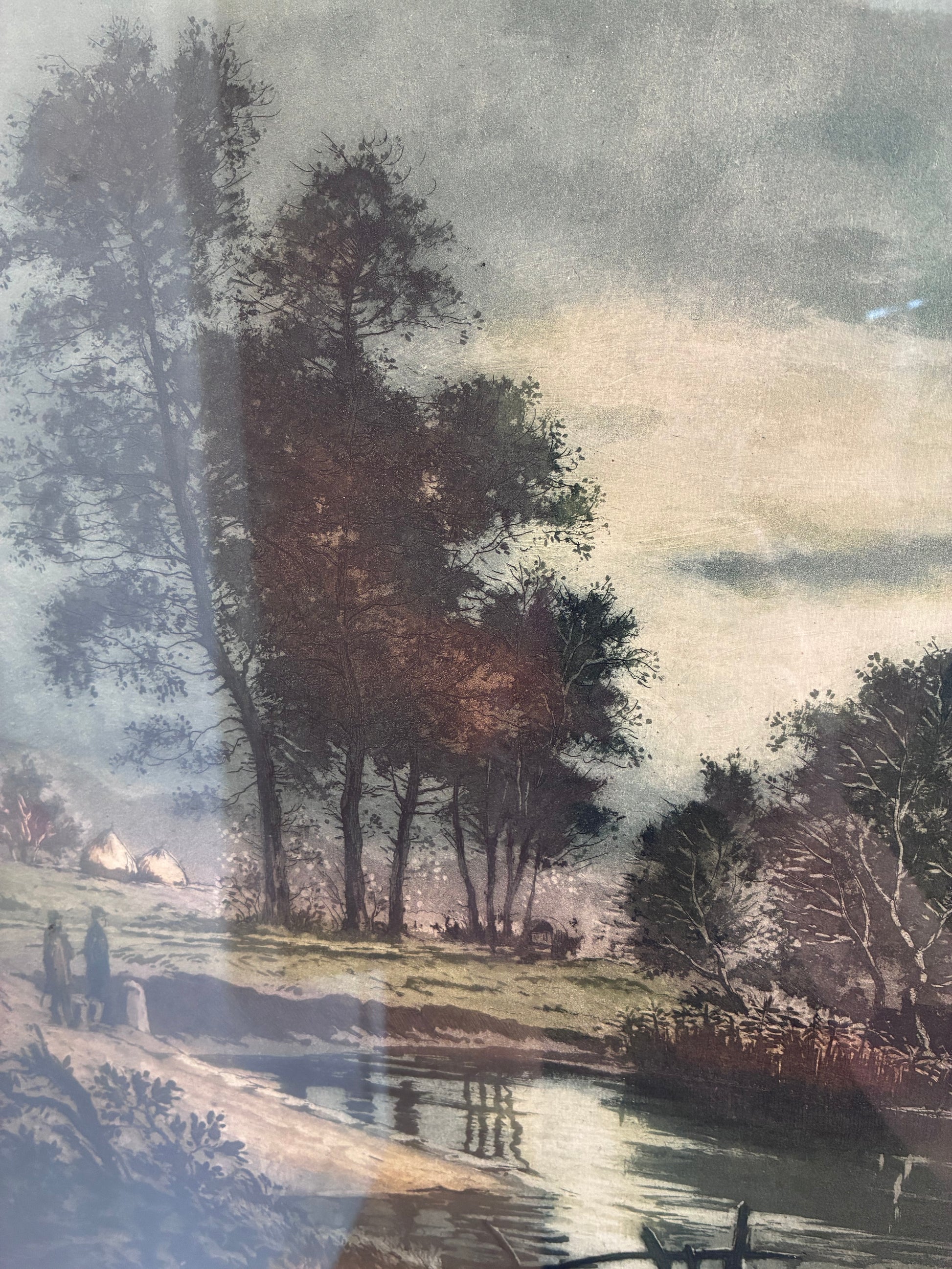 Vintage Original Riverside Cottage Print, Signed Landscape Art, 1970s