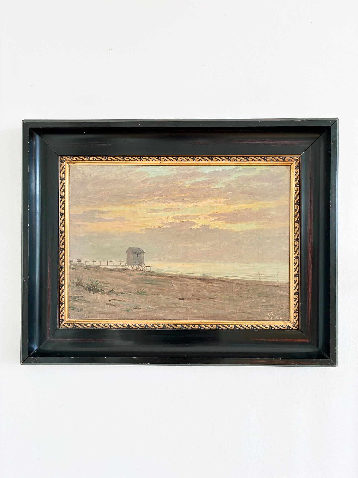 Vintage Original Seascape Oil Painting, Signed Beachside Art