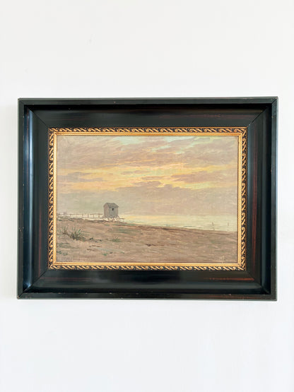 Vintage Original Seascape Oil Painting, Signed Beachside Art