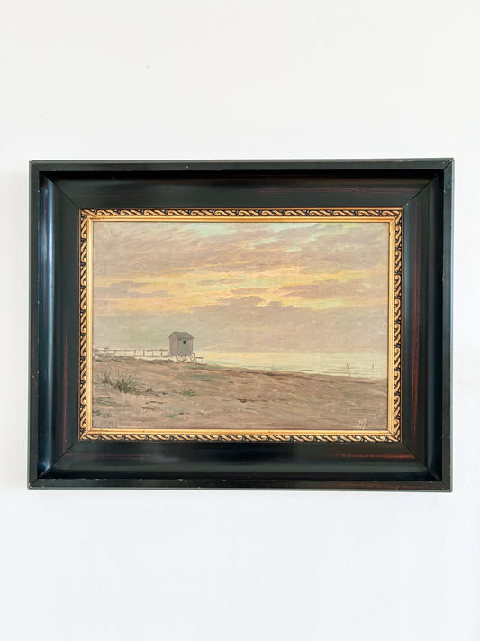 Vintage Original Seascape Oil Painting, Signed Beachside Art