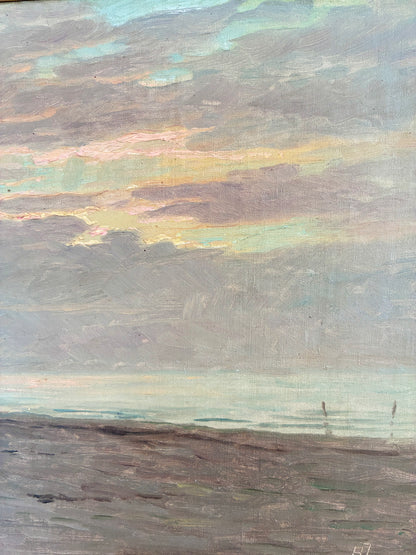 Vintage Original Seascape Oil Painting, Signed Beachside Art