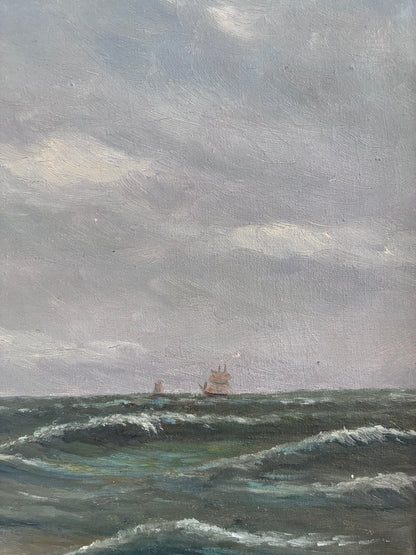 Vintage Original Seascape Oil Painting, Signed Coastal Landscape