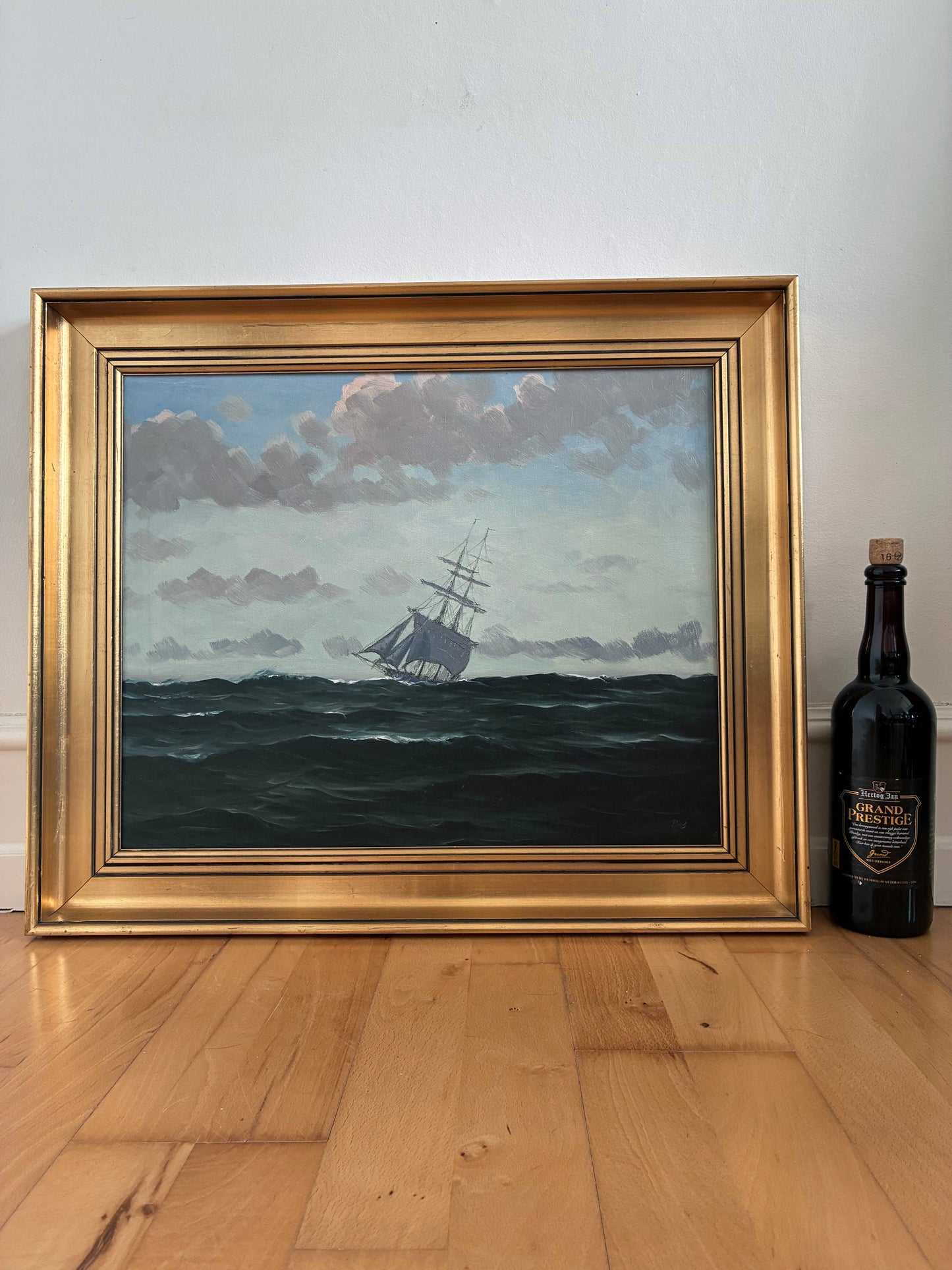 Vintage Original Seascape Oil Painting, Signed Sailing Ship Art