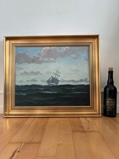 Vintage Original Seascape Oil Painting, Signed Sailing Ship Art