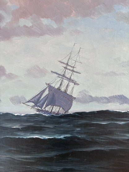 Vintage Original Seascape Oil Painting, Signed Sailing Ship Art