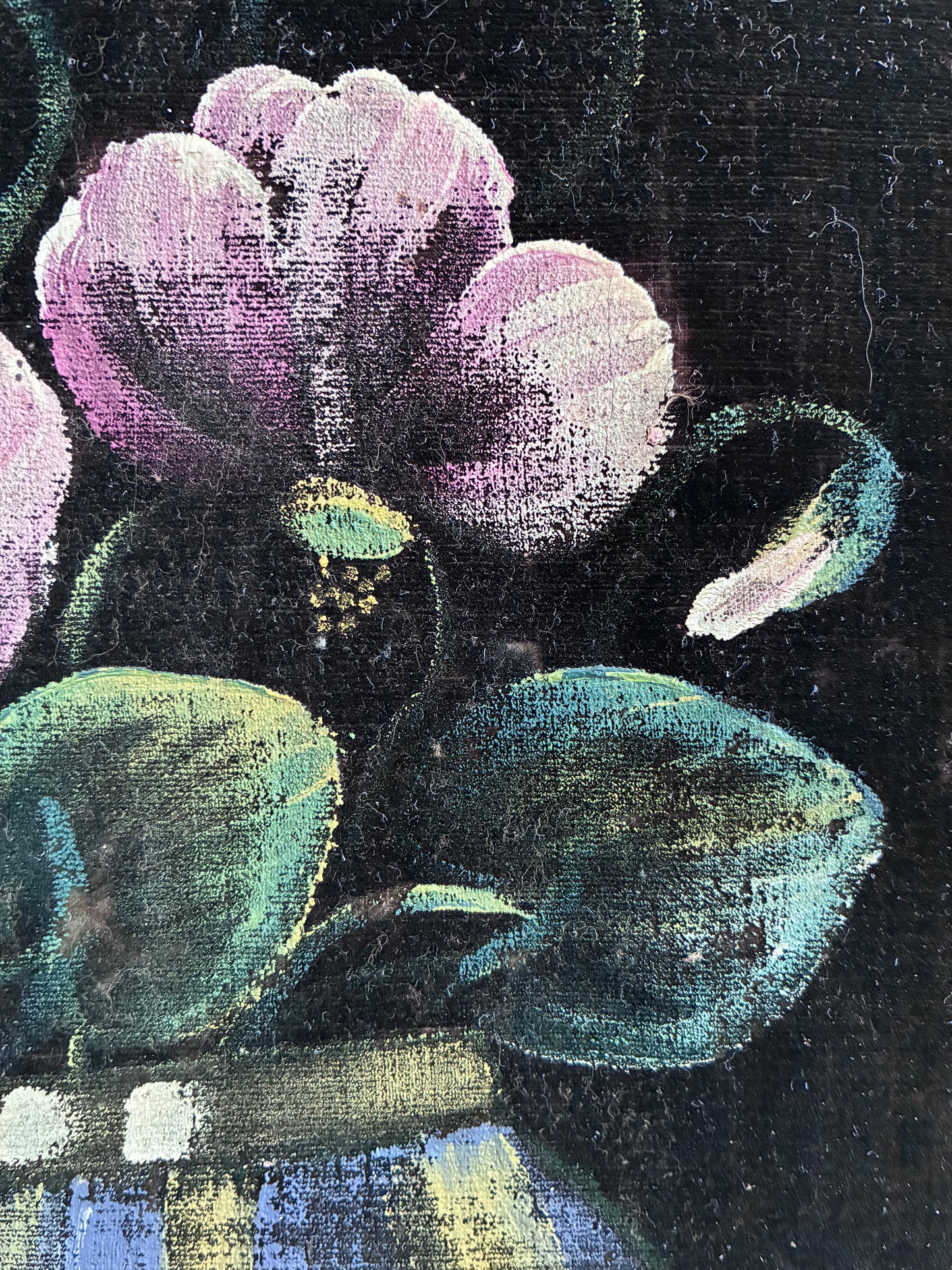 Vintage Original Velvet Flower Oil Painting, Framed Pink Floral Still Life Wall Art