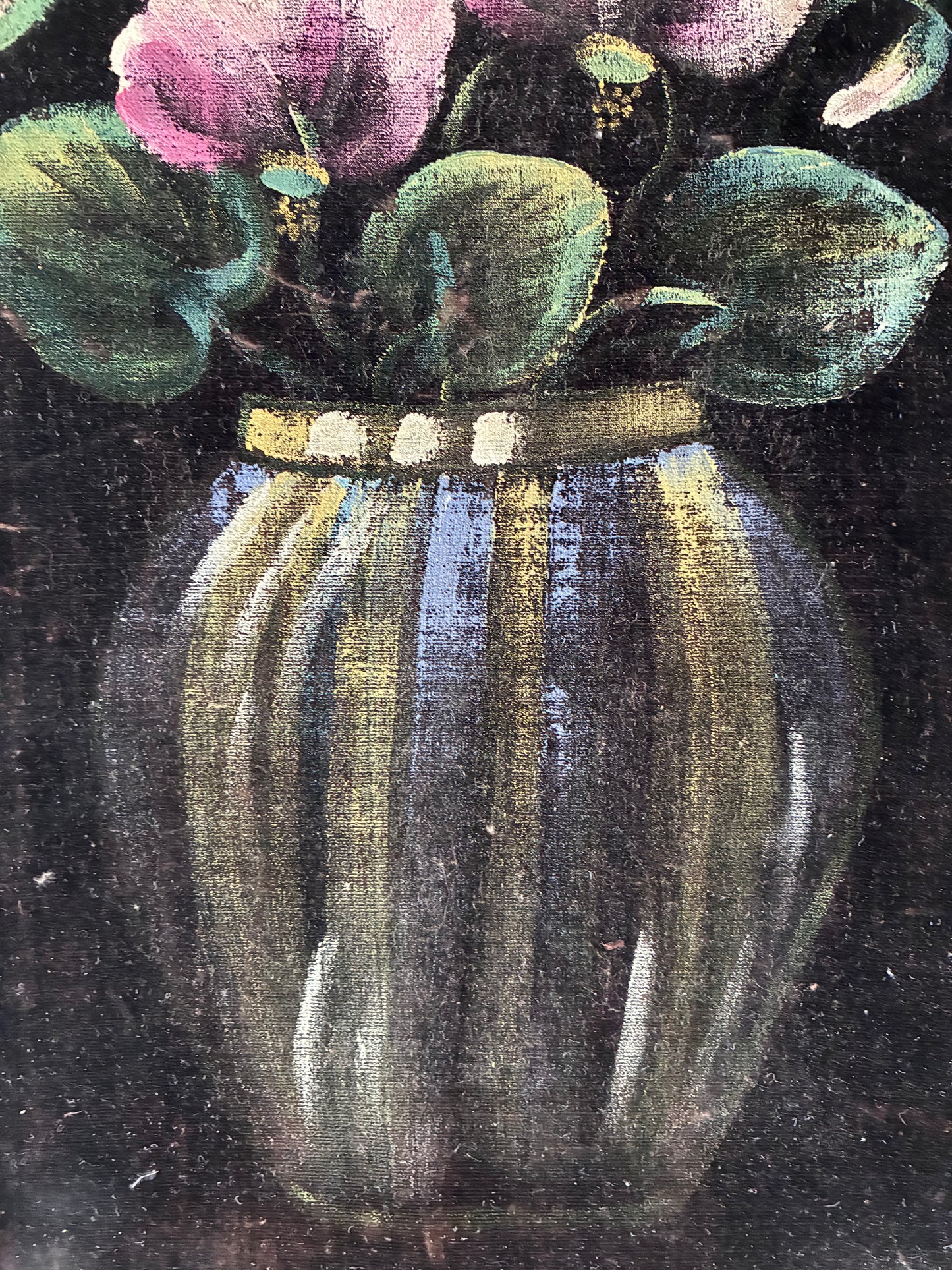 Vintage Original Velvet Flower Oil Painting, Framed Pink Floral Still Life Wall Art