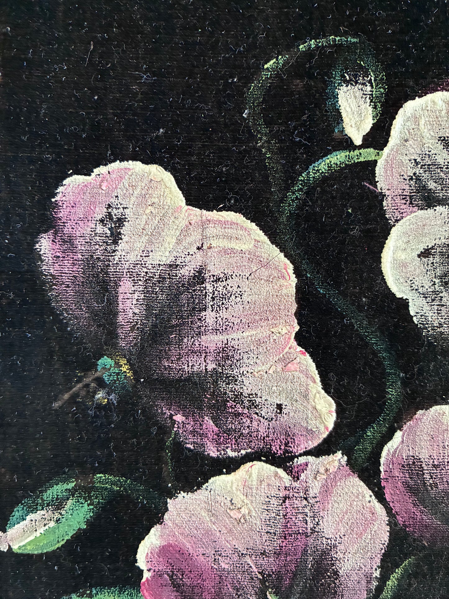 Vintage Original Velvet Flower Oil Painting, Framed Pink Floral Still Life Wall Art