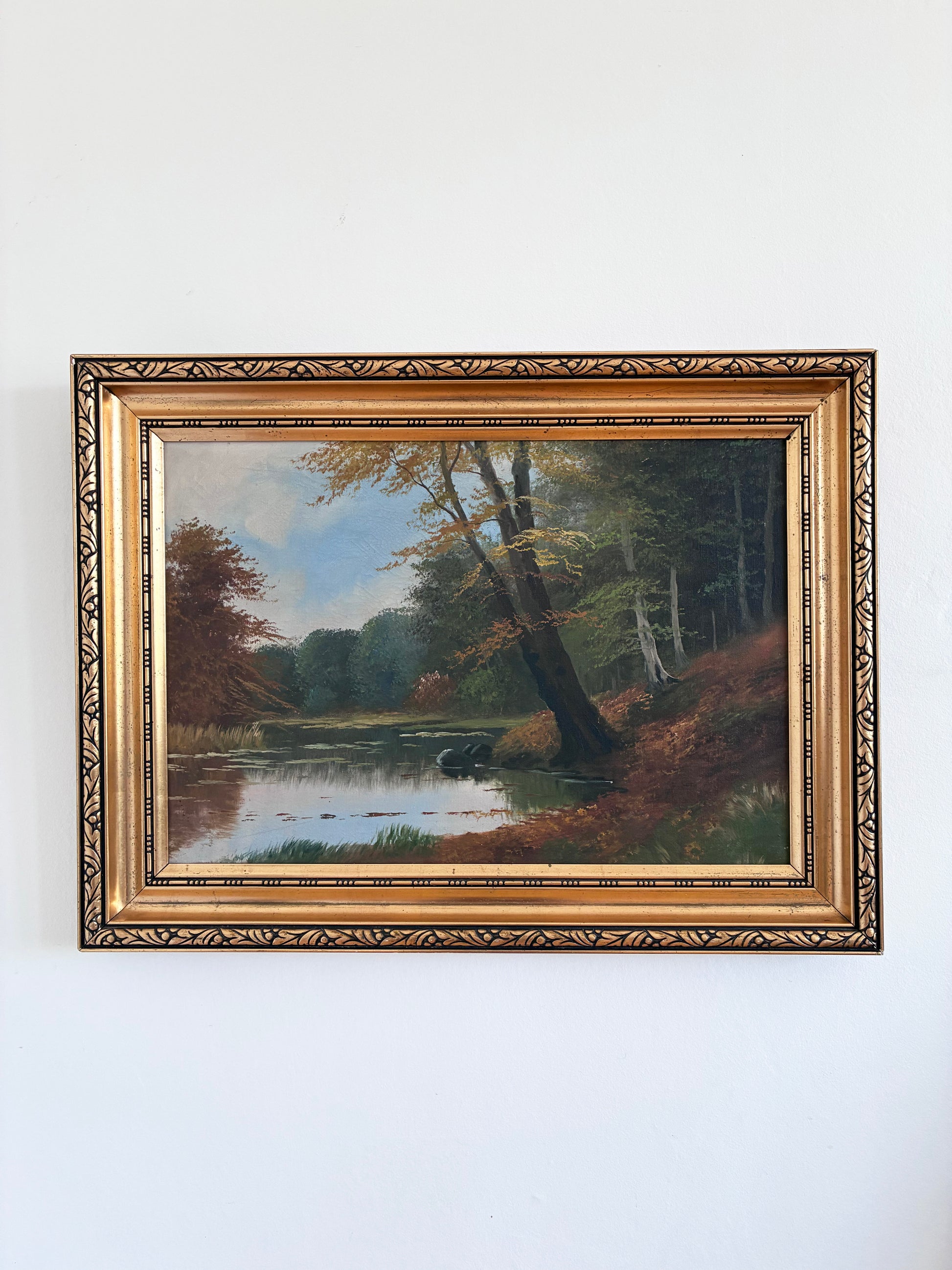 Vintage Original Landscape Oil Painting, Signed Farmhouse Art