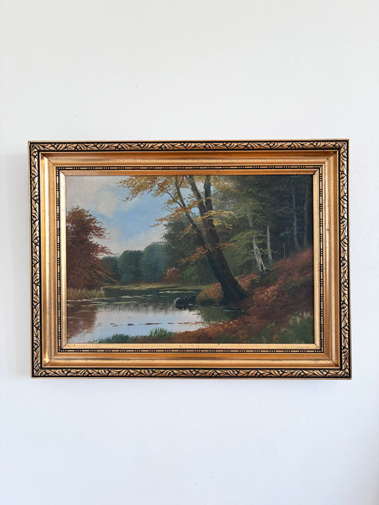 Vintage Original Landscape Oil Painting, Signed Farmhouse Art