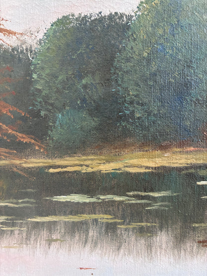 Vintage Original Landscape Oil Painting, Signed Farmhouse Art