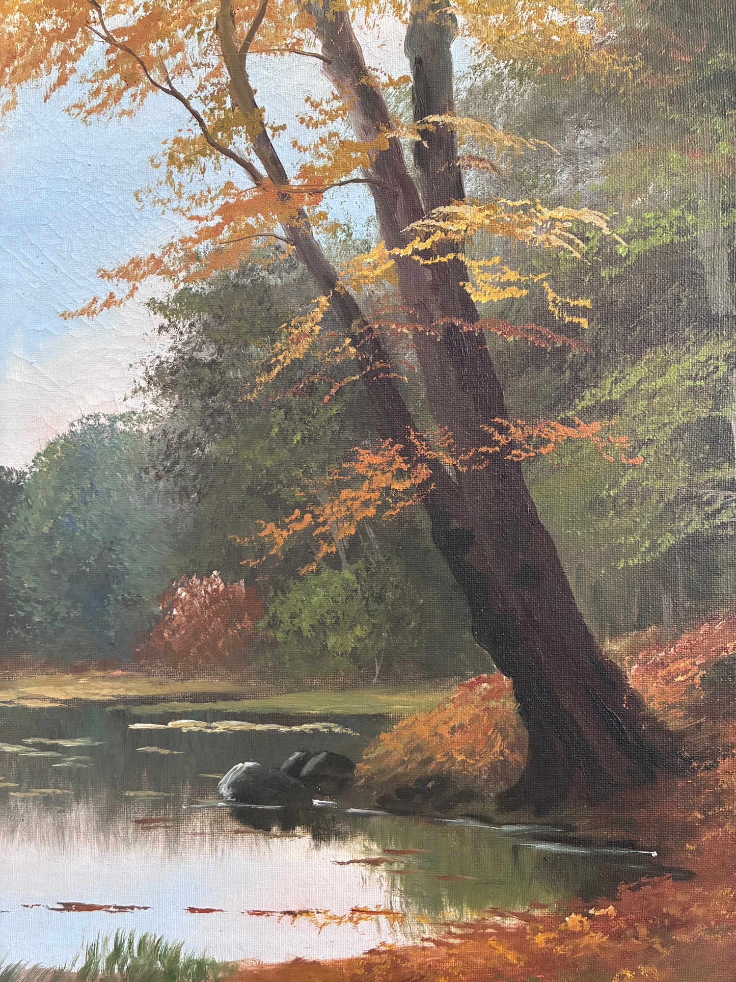 Vintage Original Landscape Oil Painting, Signed Farmhouse Art
