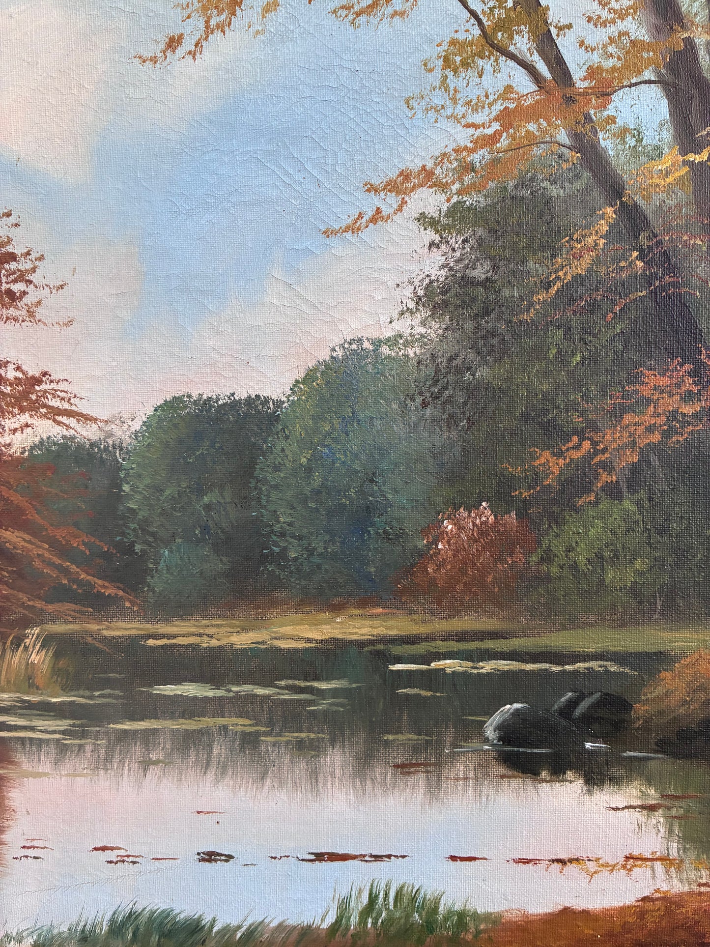 Vintage Original Landscape Oil Painting, Signed Farmhouse Art
