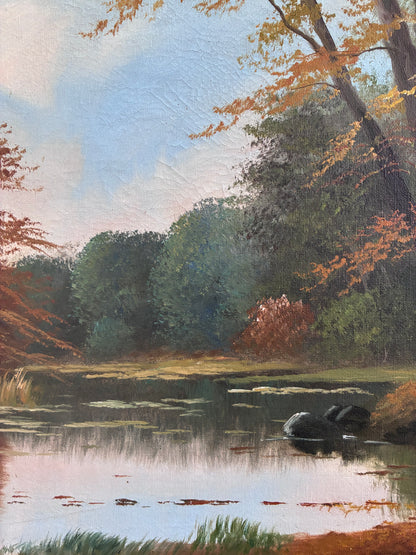 Vintage Original Landscape Oil Painting, Signed Farmhouse Art