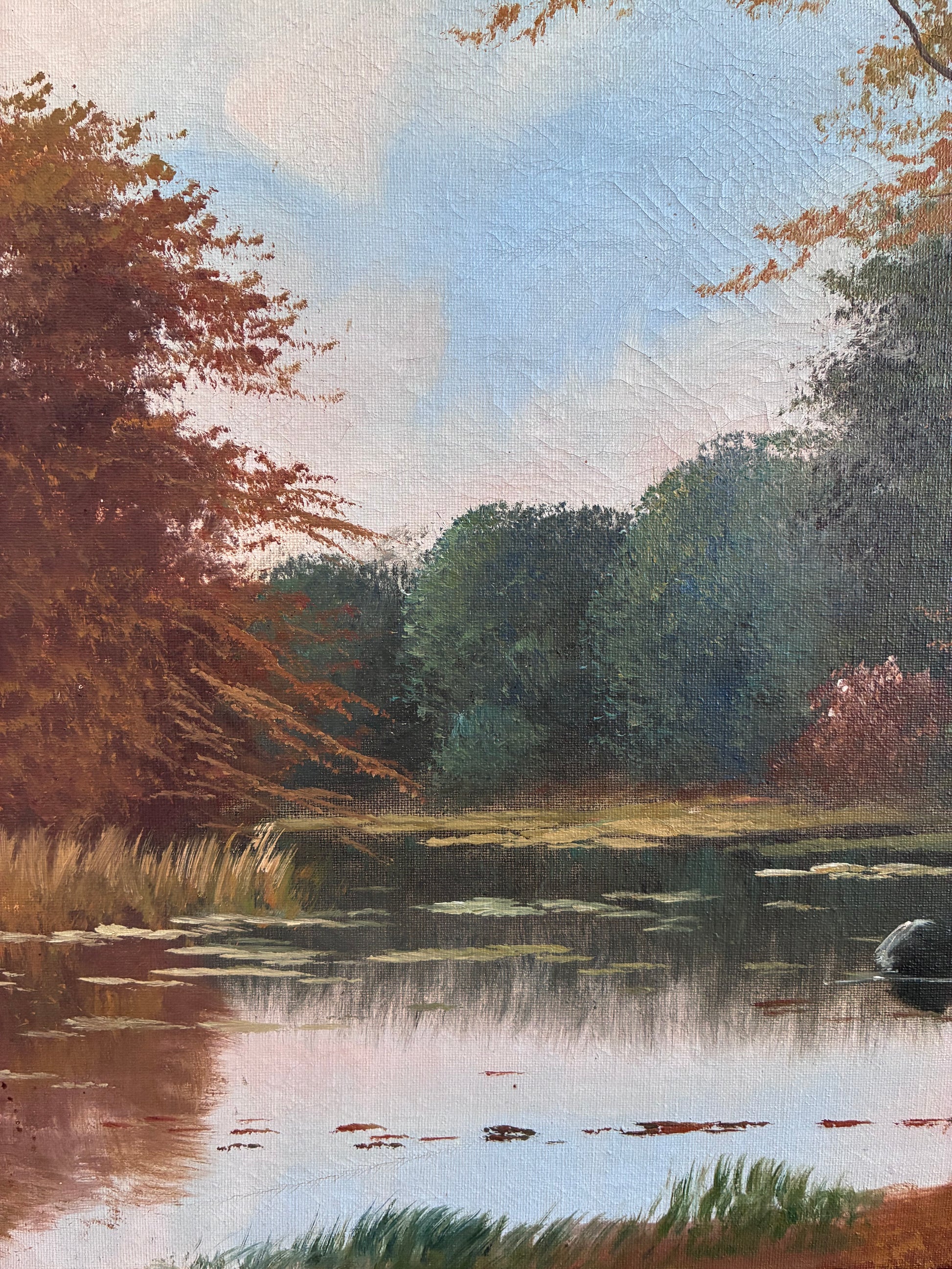 Vintage Original Landscape Oil Painting, Signed Farmhouse Art