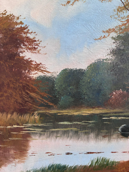 Vintage Original Landscape Oil Painting, Signed Farmhouse Art