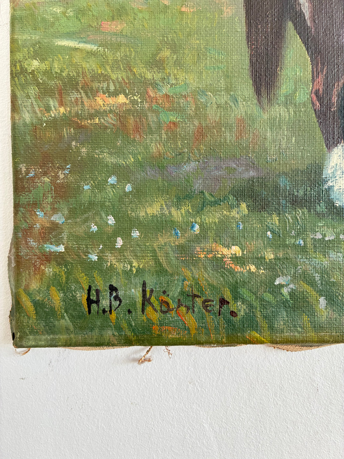 Vintage Signed Horse Landscape Oil Painting