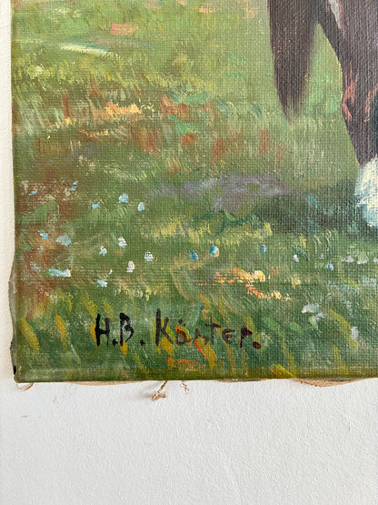 Vintage Signed Horse Landscape Oil Painting