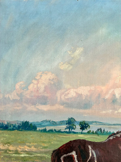 Vintage Signed Horse Landscape Oil Painting