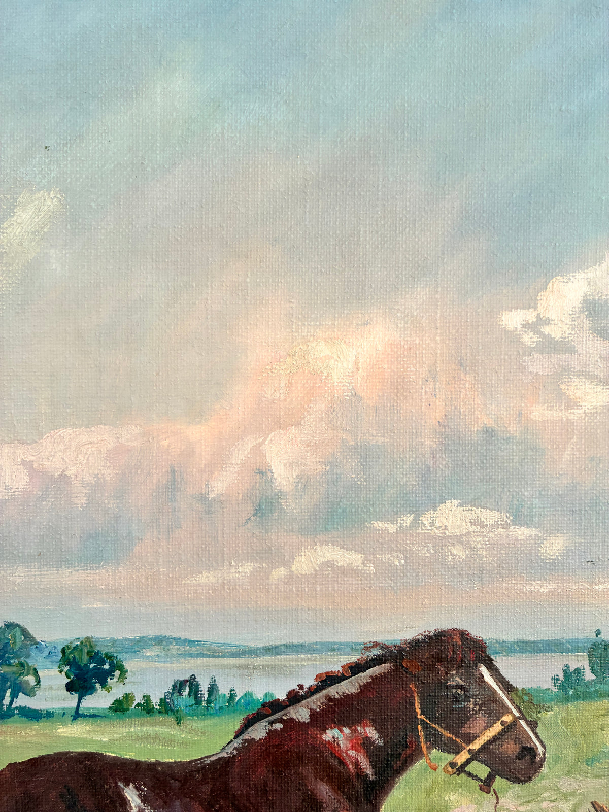 Vintage Signed Horse Landscape Oil Painting