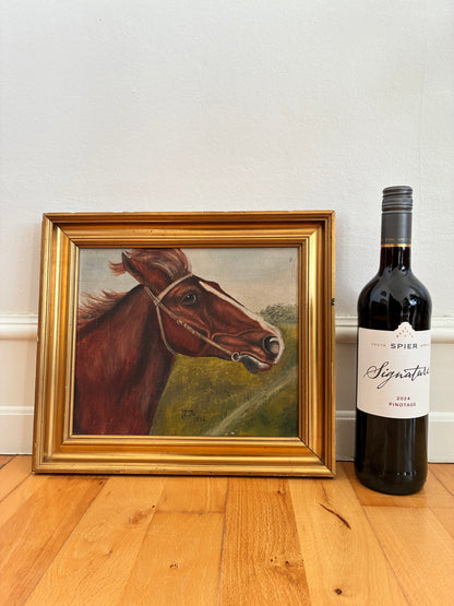 Vintage Signed Horse Portrait Oil Painting, 1936