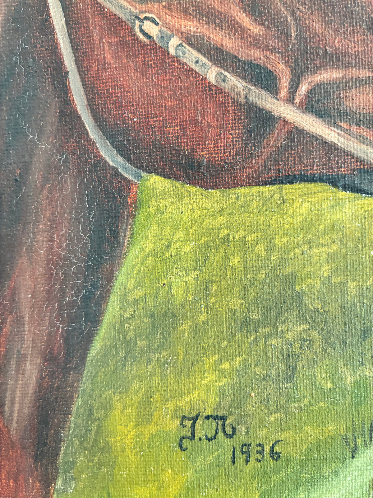 Vintage Signed Horse Portrait Oil Painting, 1936
