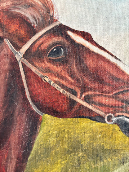 Vintage Signed Horse Portrait Oil Painting, 1936