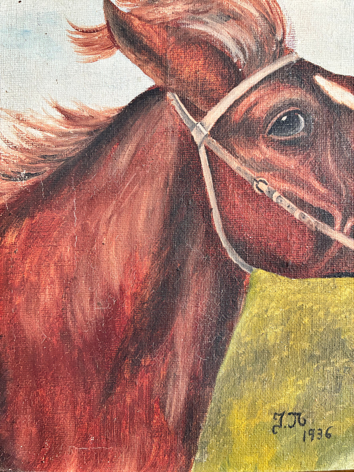 Vintage Signed Horse Portrait Oil Painting, 1936