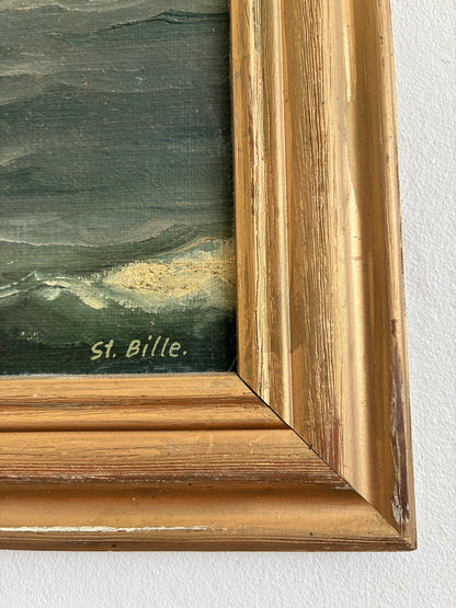 Vintage Signed Sailing Ship Seascape Oil Painting