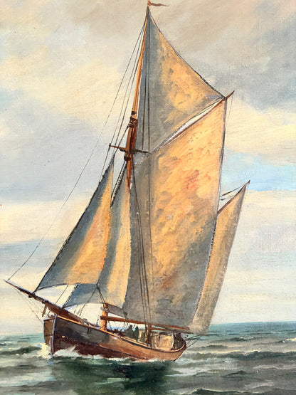 Vintage Signed Sailing Ship Seascape Oil Painting