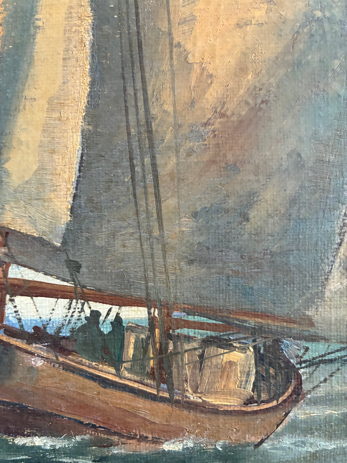 Vintage Signed Sailing Ship Seascape Oil Painting