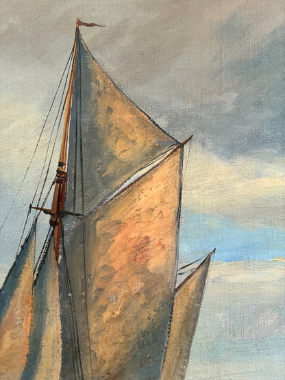 Vintage Signed Sailing Ship Seascape Oil Painting