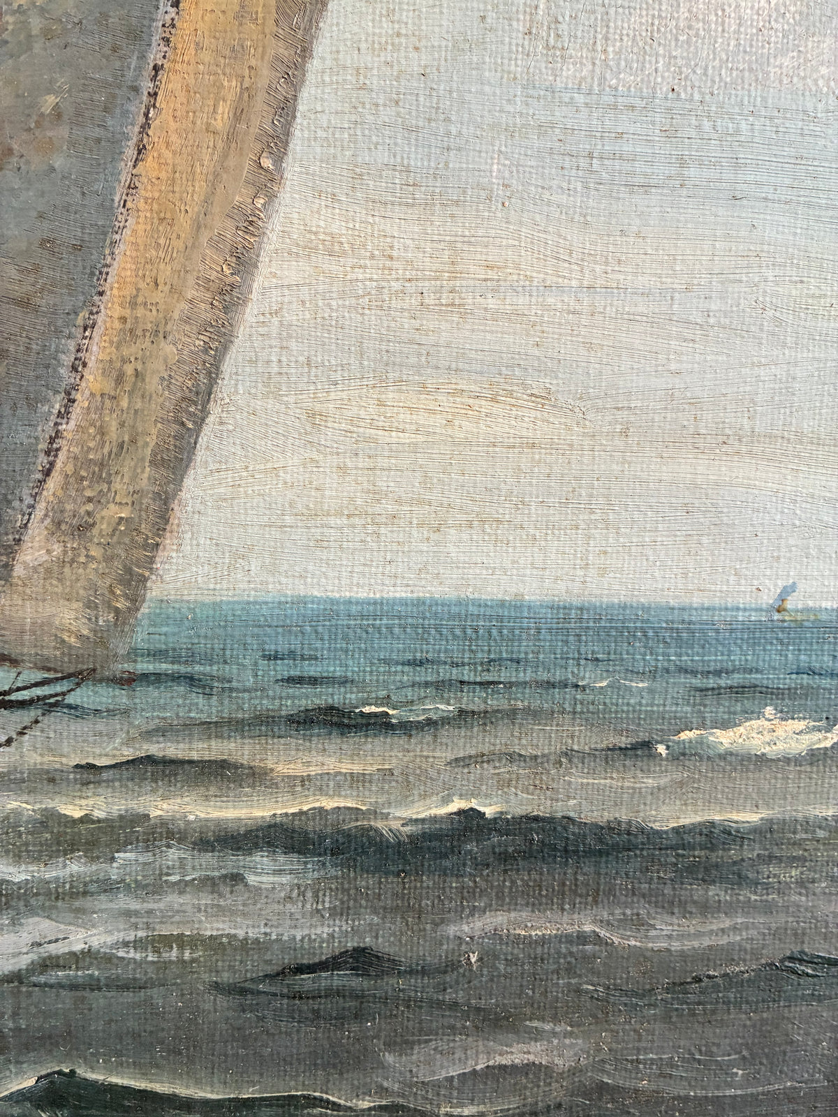 Vintage Signed Sailing Ship Seascape Oil Painting