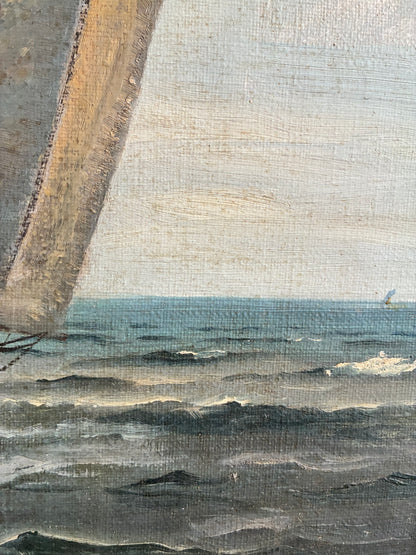 Vintage Signed Sailing Ship Seascape Oil Painting