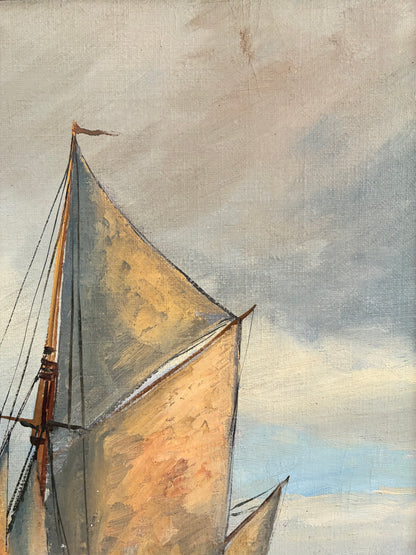 Vintage Signed Sailing Ship Seascape Oil Painting