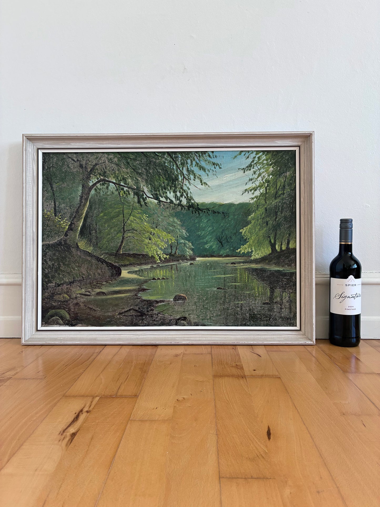 Vintage Woodland Lake Oil Painting, Forest Landscape